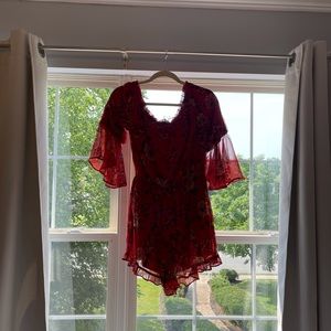 American Eagle Red Floral Romper